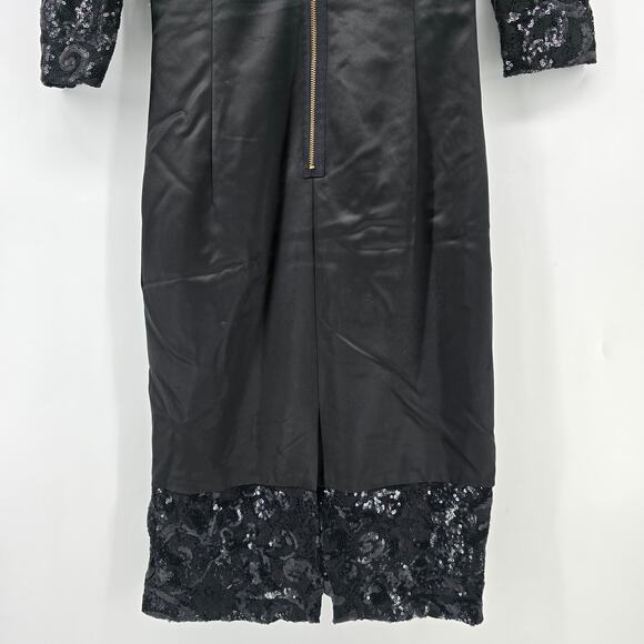 Frankie Morello Gala-Ready Glam Black Satin Sequin Lace Sheath Pencil Dress 40 - Picture 10 of 11